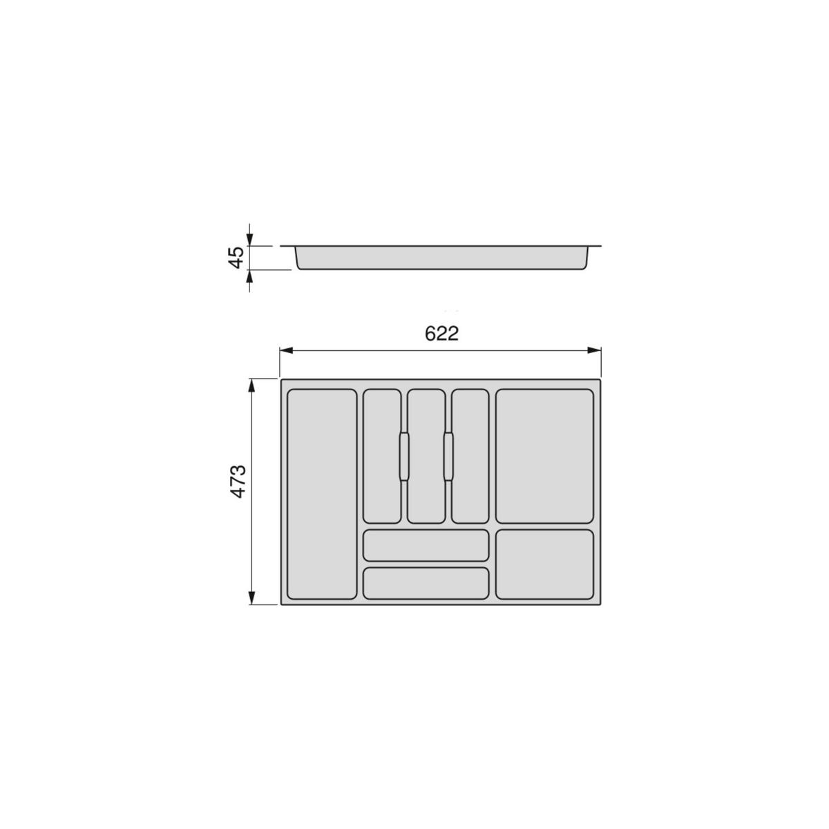 BESTECKEINSATZ Optima Vertex/Concept, Tiefe 500mm, Plattenstärkenstärke 16mm, Modul 700mm, Kunststoff, weiss - Weiß, Kunststoff (66.5/5/52cm) - EMUCA