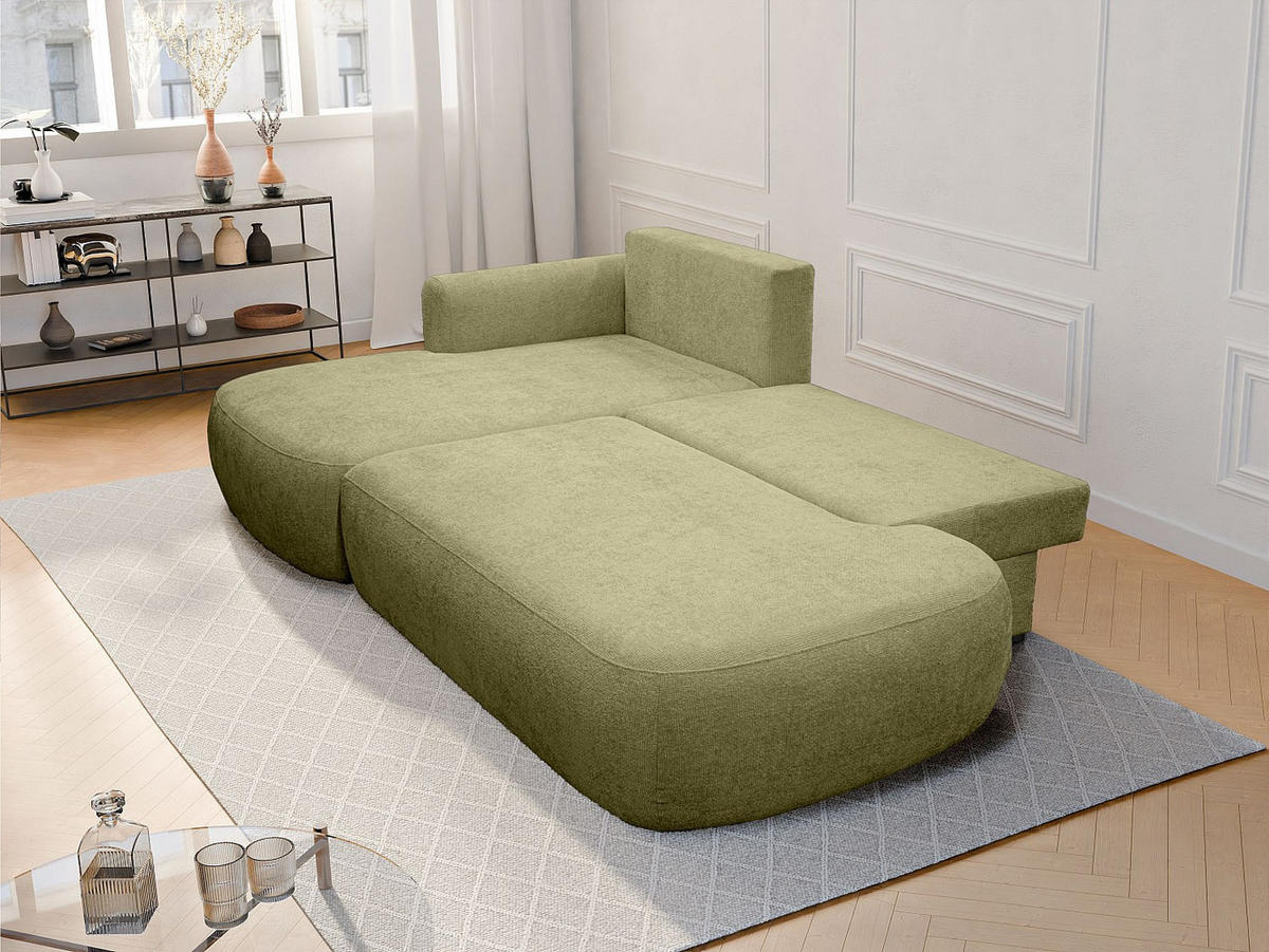 ECKSOFA mit Schlaffunktion - Ecke links - Chenille-Stoff - Khaki - BROCARO - Grün, Textil (170/288cm) - Vente-Unique