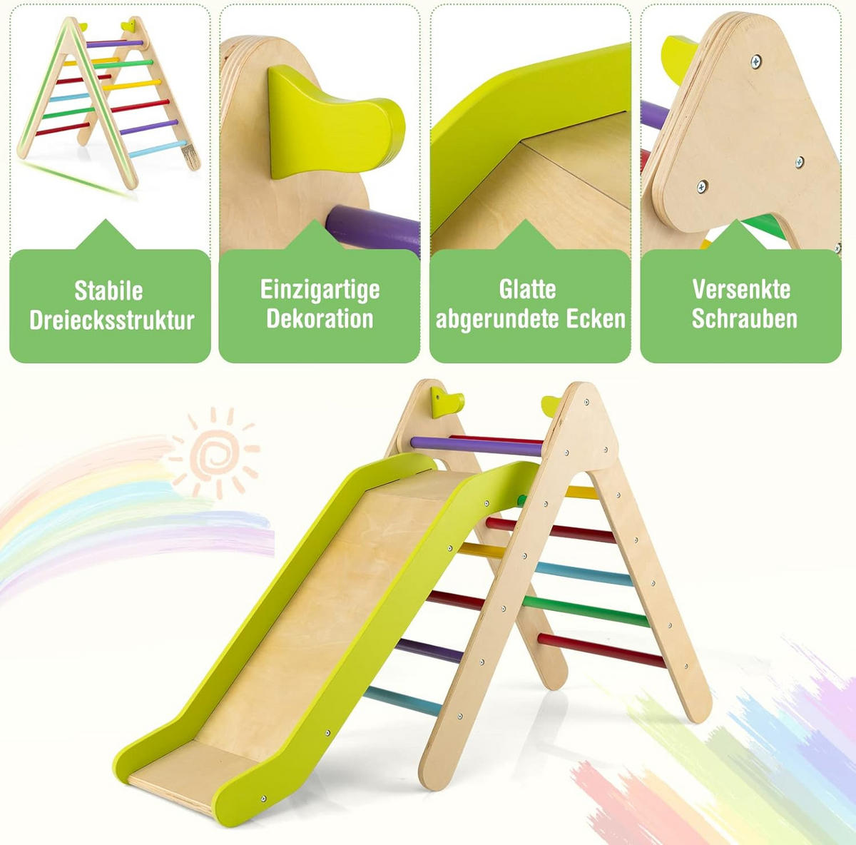 KLETTERGERÜST Kletterdreieck Multicolor - Multicolor, Holz (87/74/48cm) - COSTWAY