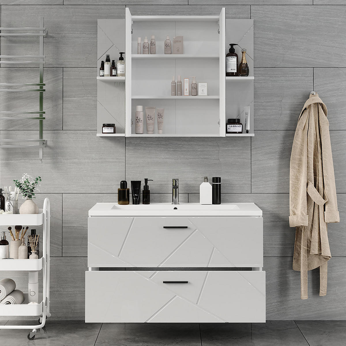 KOUPELNOVÁ SESTAVA NÁBYTKU Irma Bílá/bílý vysoký lesk - vysoce lesklá bílá, kompozitní dřevo (100/57/44.6cm) - Vicco