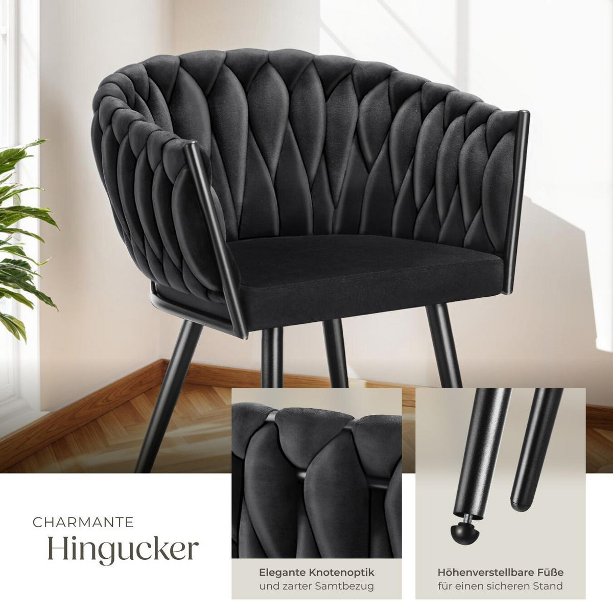 ESSZIMMERSTUHL 2er Set Astano 60 5 x 55 x 75 cm schwarz - Schwarz, Textil (60.5/75/55cm) - tectake