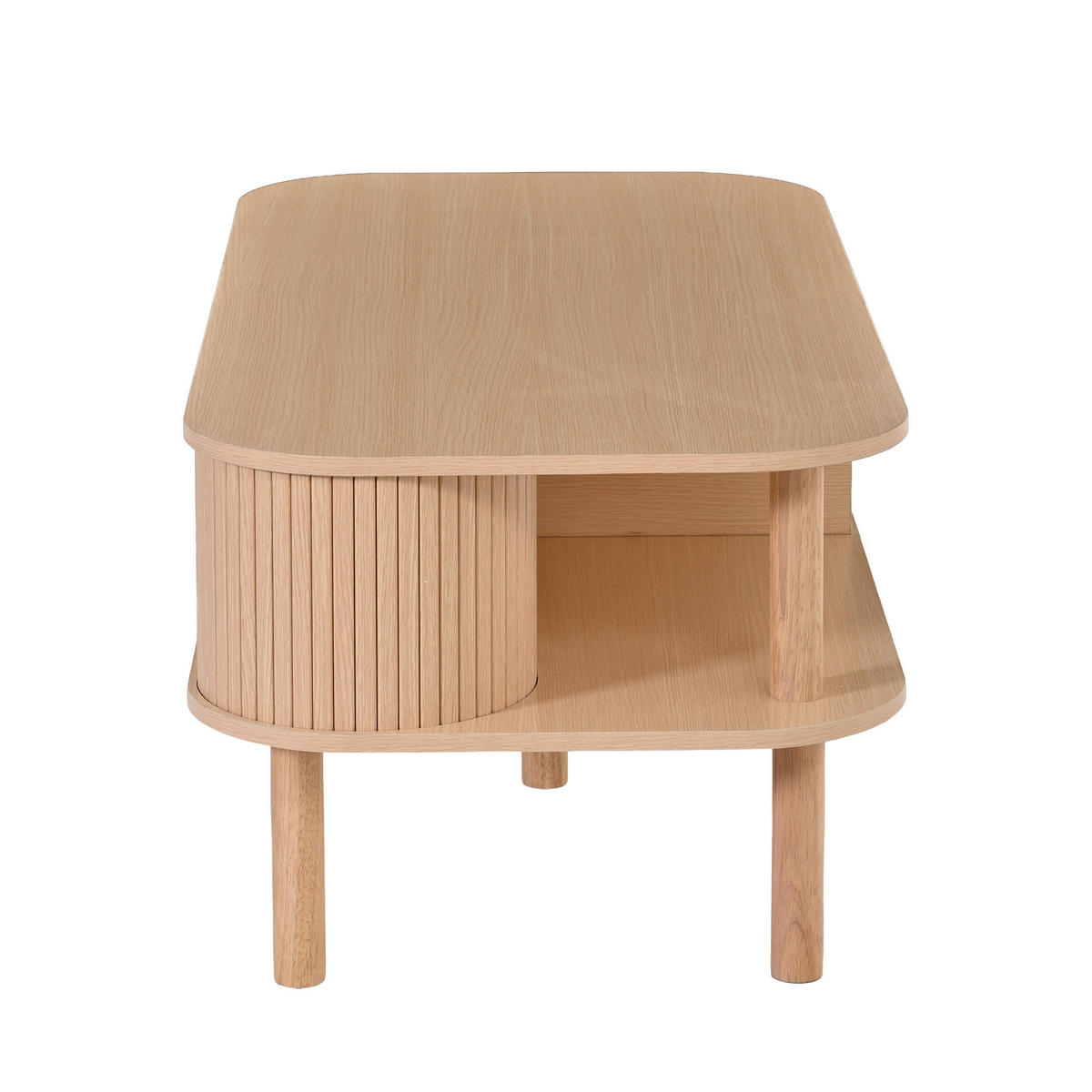 COUCHTISCH in Naturfarben mit Rolltor und offenen Fächern für Wohnzimmer, B110/T55/H45 cm - Naturfarben, Holzwerkstoff (55/110/45cm) - STILVORA
