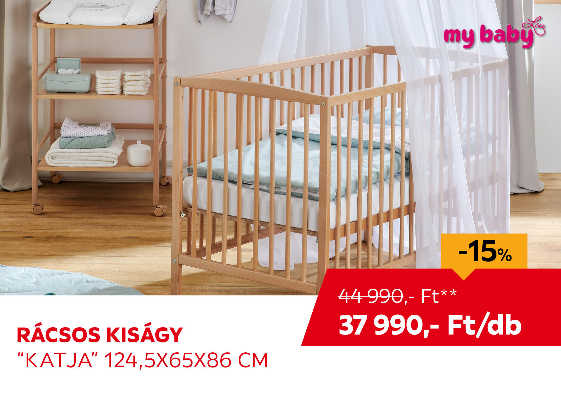 RÁCSOS KISÁGY "KATJA" 124,5X65X86CM Kiemelt termék 44990 Ft.- helyett 37990 Ft.-