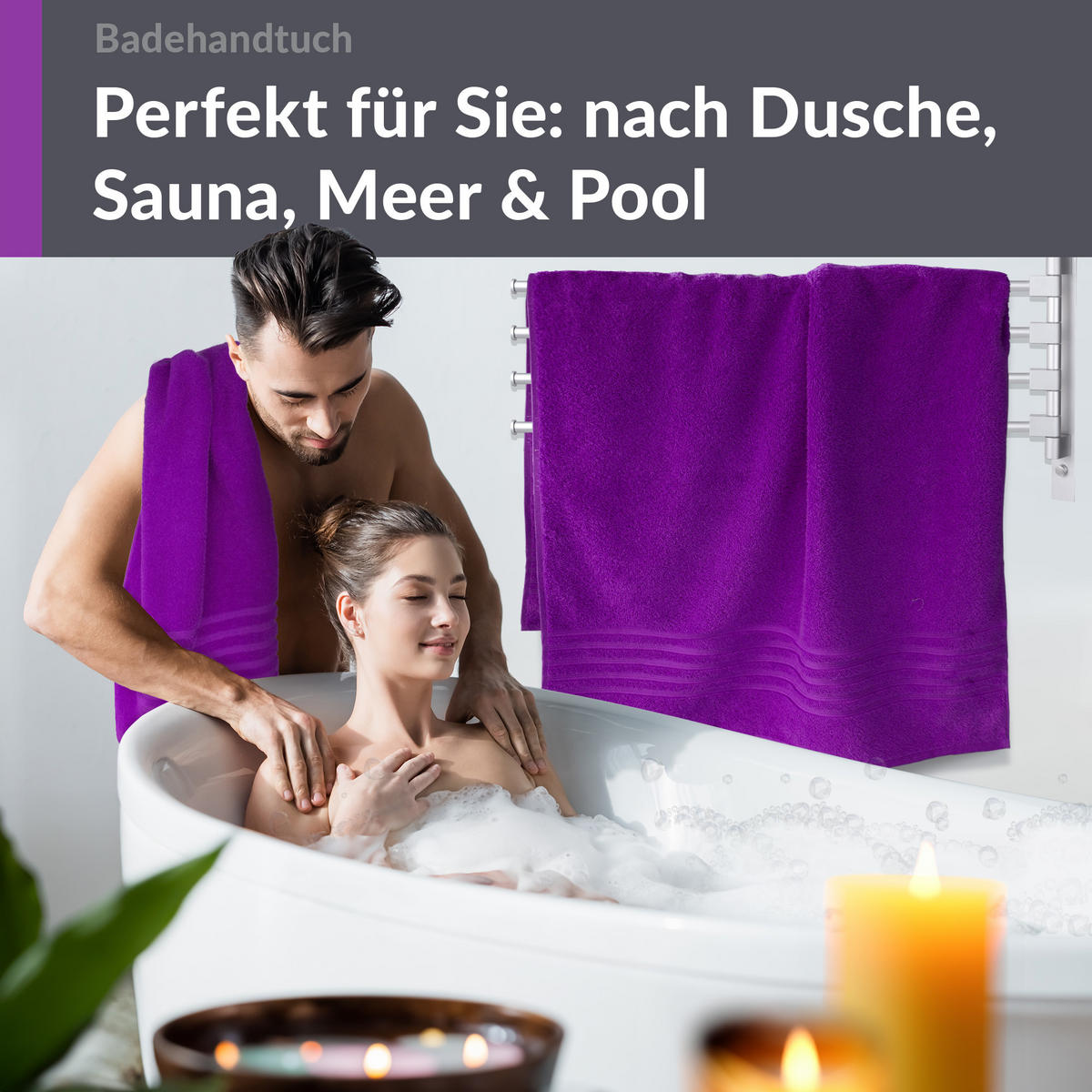 BADETUCH London Aubergine Lila 2er Set 100x150 - Aubergine, Textil (100/150cm) - Lashuma