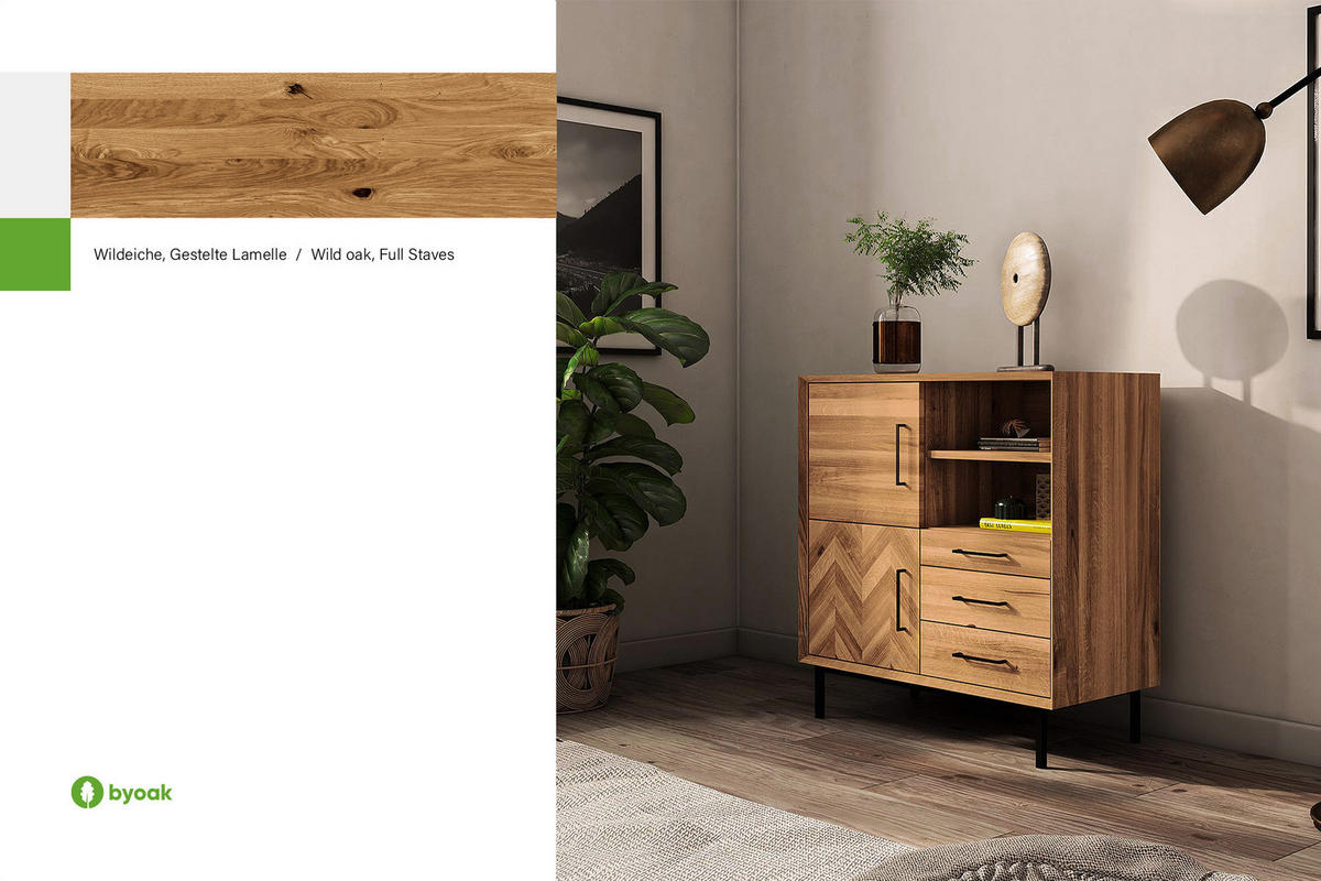 KOMMODE HOCH LEON Wildeiche - Wildeiche, Holz (97/95/45cm) - byoak
