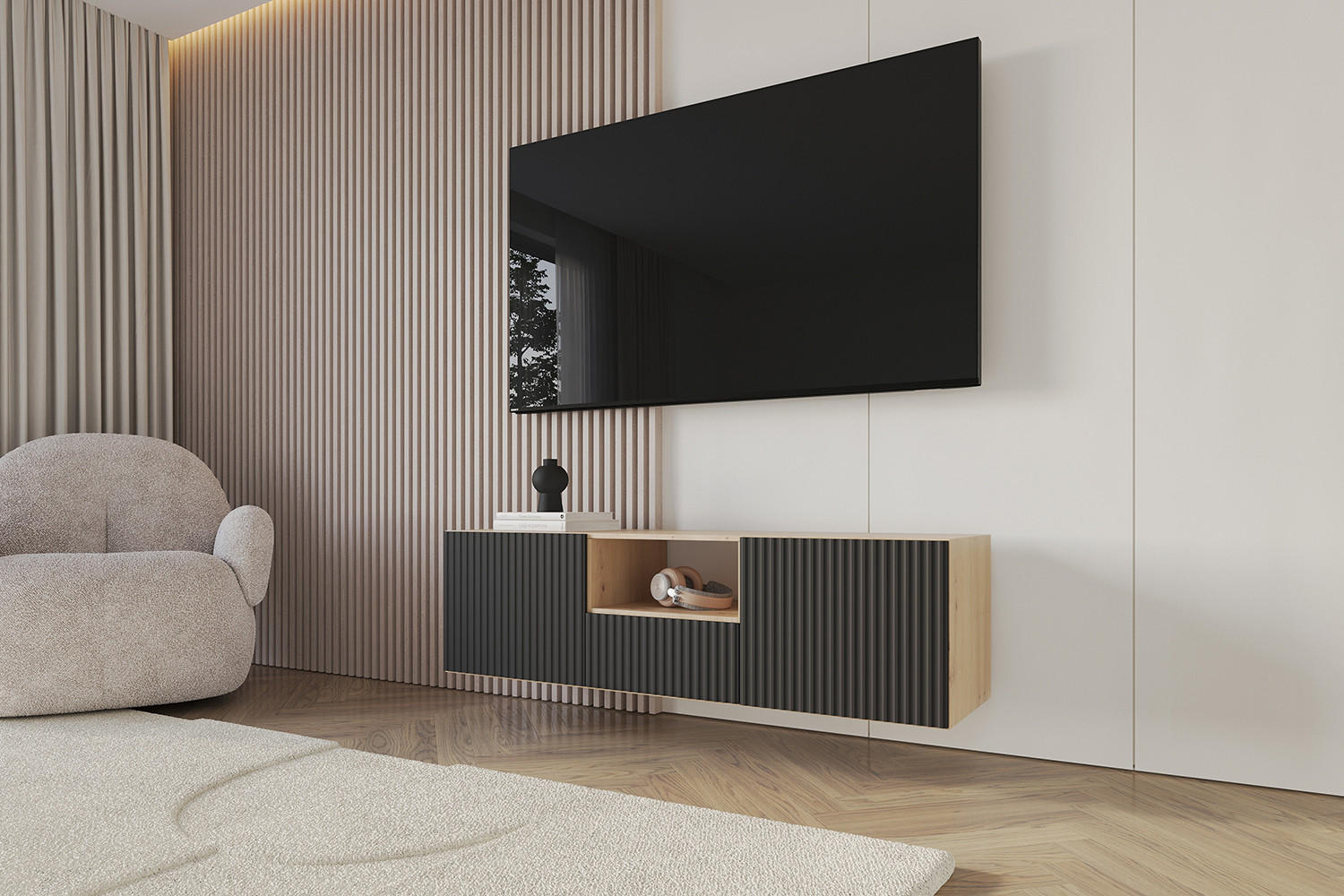 LOWBOARD NOA-2-W 140x40x41 cm - Artisan / Schwarz - Schwarz, Holzwerkstoff (140/40/41cm) - ALTDECOR