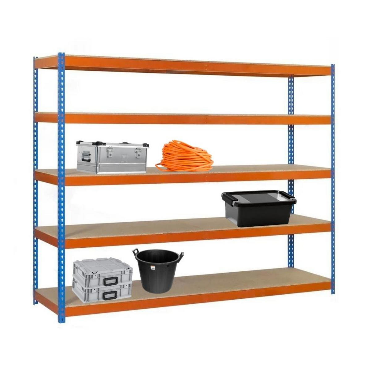 SCHWERLASTREGAL GIANT WOOD YETI FIVE | HxBxT 250x150x75cm | Fachlast 400kg | Blau-Orange - Gelb, Metall (150/250/75cm) - PROREGAL