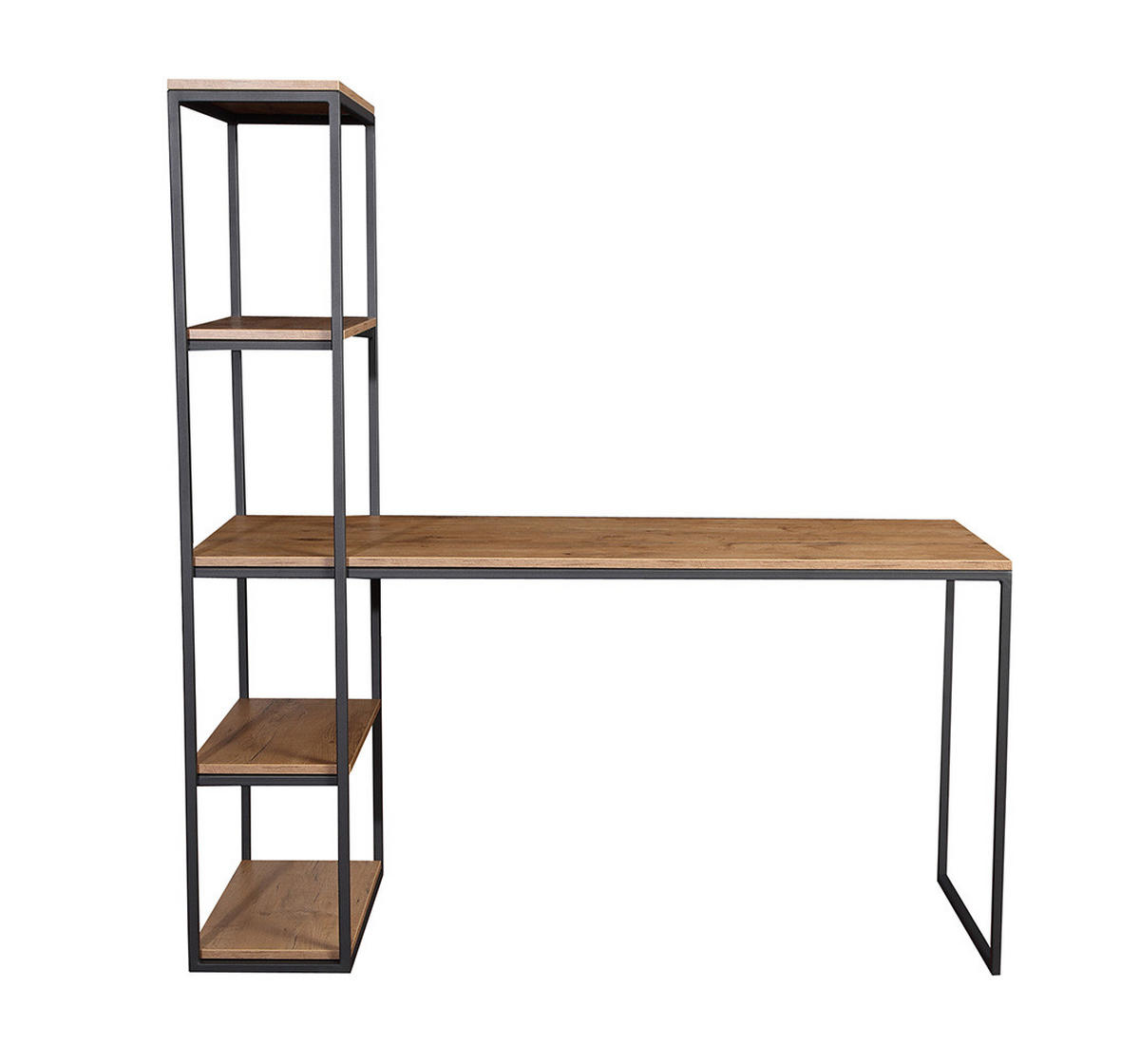 SCHREIBTISCH MIT REGAL Arne Eiche Lefkas Dunkel / Schwarz 152 / 60 / 160cm - Eichefarben/Schwarz, Holz/Holzwerkstoff (60/152/160cm) - Feldmann-Wohnen