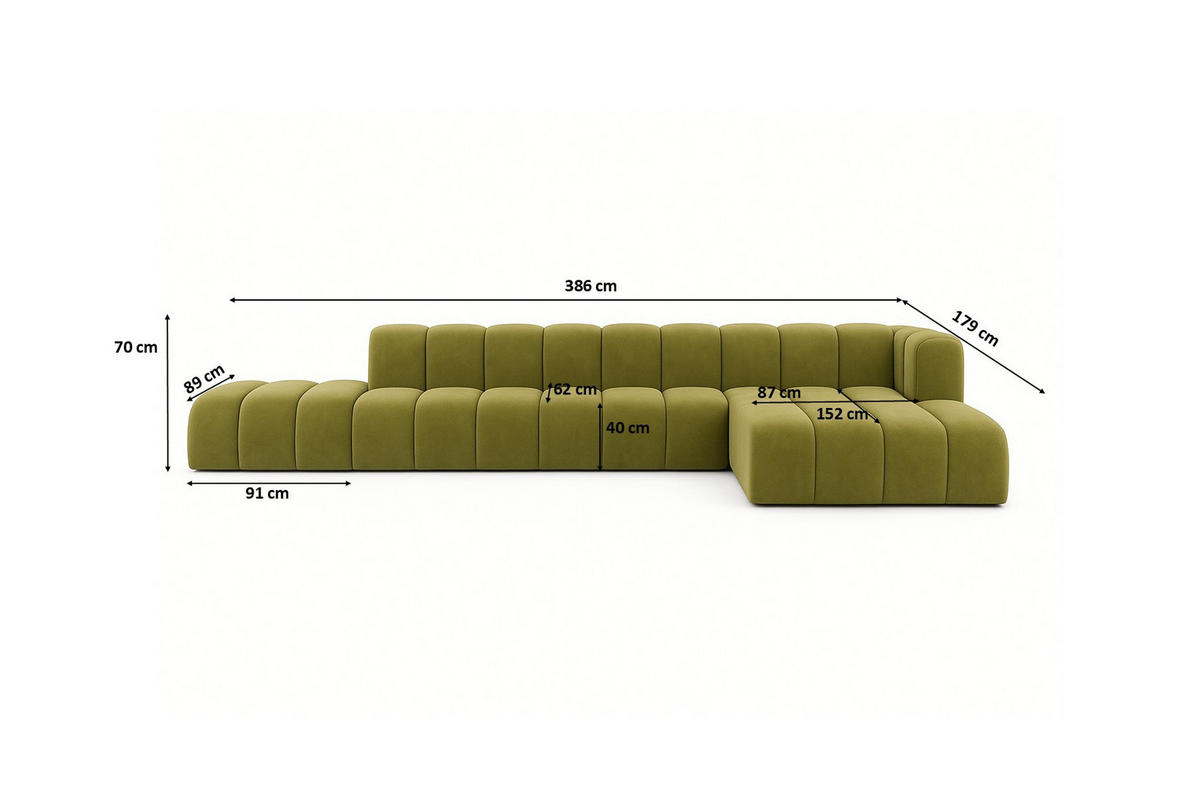 ECKSOFA Mit Hocker GRAND L, Stoff Salvador, Olive, Rechts - Olivgrün, Holz (386/179cm) - Kaiser Möbel