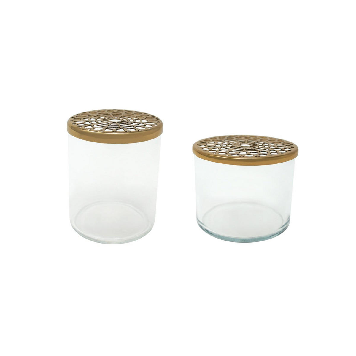 VASE Buket Ikebana 2er-Set aus Eisen und Glas 6/8 cm - Goldfarben, Glas (8cm) - LaLe Living