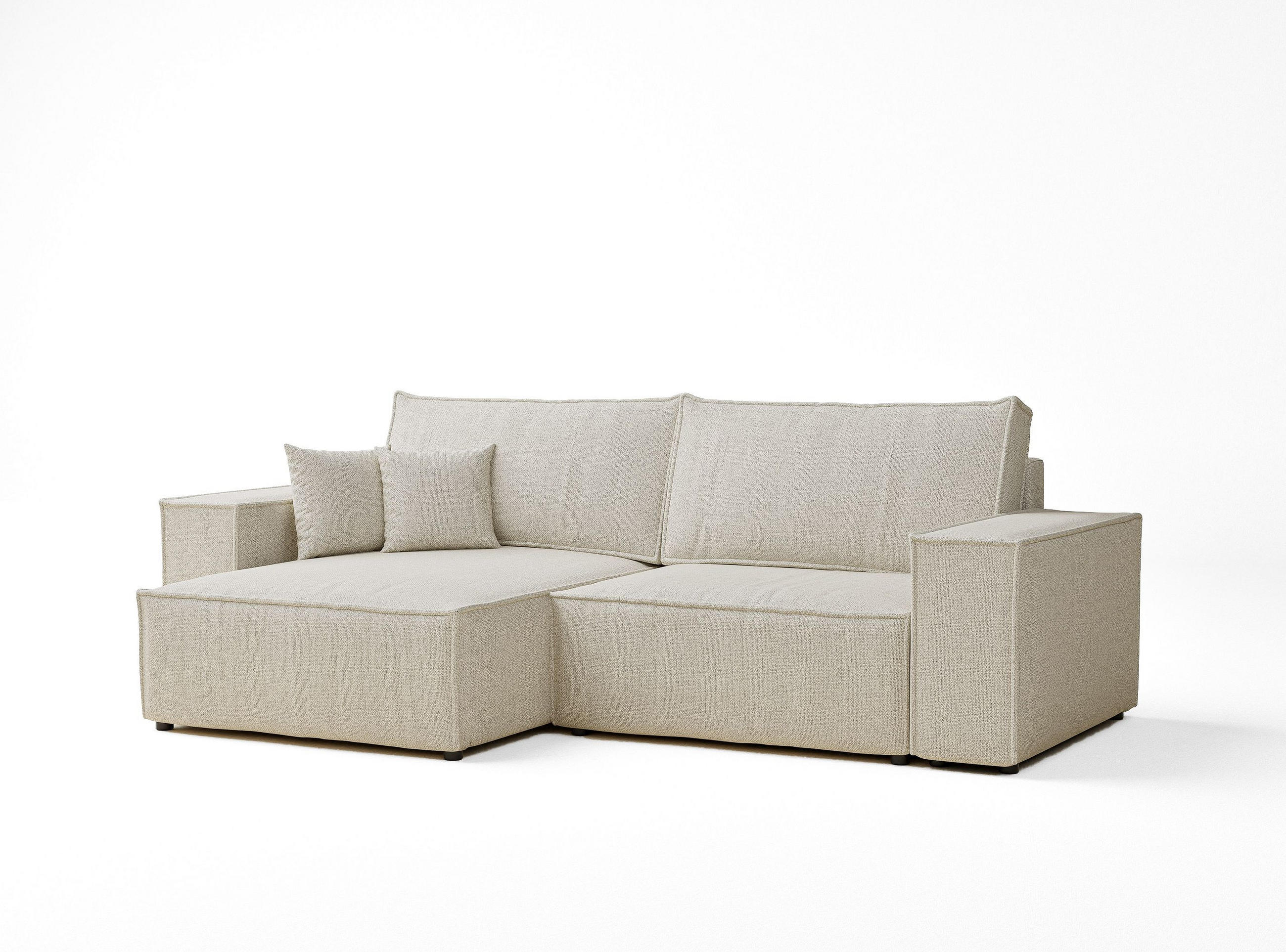 ECKSOFA MIT SCHLAFFUNKTION Zaya Creme Webstoff - Creme/Schwarz, Holz/Holzwerkstoff (255/148cm) - Maison de Reve