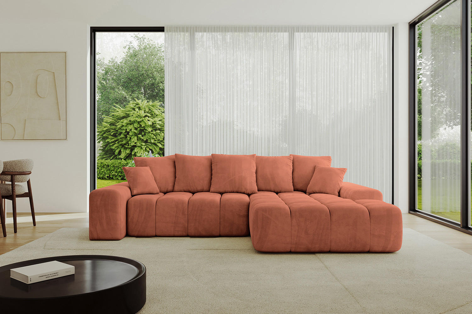 ECKSOFA Ottomane Rechts ENSI-L - 267x164x88 cm Koralle - Koralle, Holzwerkstoff/Kunststoff (164/267cm) - ALTDECOR