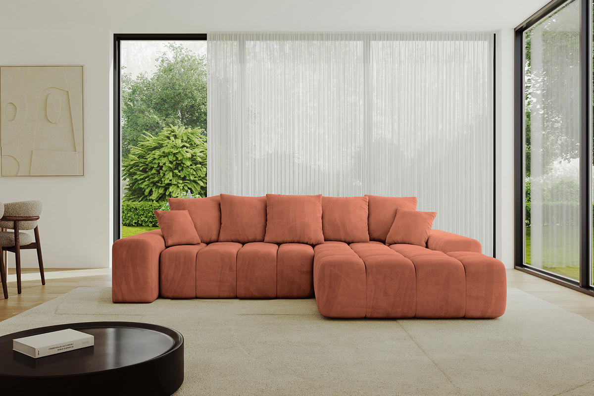 ECKSOFA Ottomane Rechts ENSI-L - 267x164x88 cm Koralle - Koralle, Holzwerkstoff/Kunststoff (164/267cm) - ALTDECOR