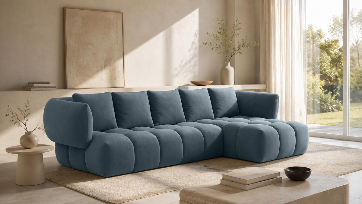 ECKSOFA L-Form, Veloursstoff Bluvel, Blaugrau, Rechts, SEVIO L - Blaugrau, Holz (242/175cm) - Kaiser Möbel