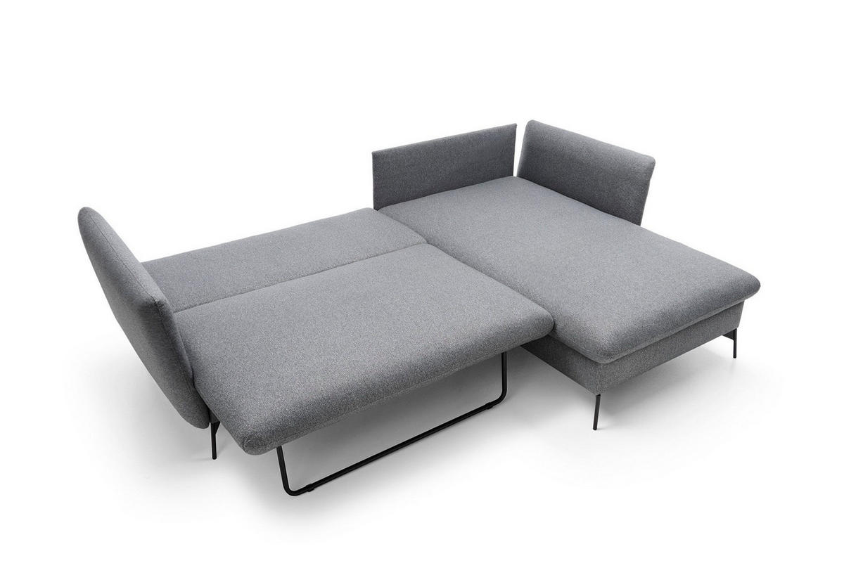 ECKSOFA FERRO Grau Geflochtener Stoff mit Schlaffunktion - Grau, Holz (258/167cm) - MASSENO