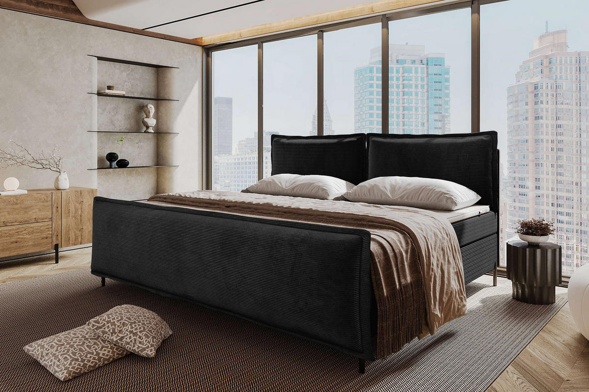 FAMILIENBETT BOXSPRINGBETT VERO PLUS Cordstoff Schwarz 240/200 cm - Schwarz, Holzwerkstoff/Textil (240/200cm) - 99rooms