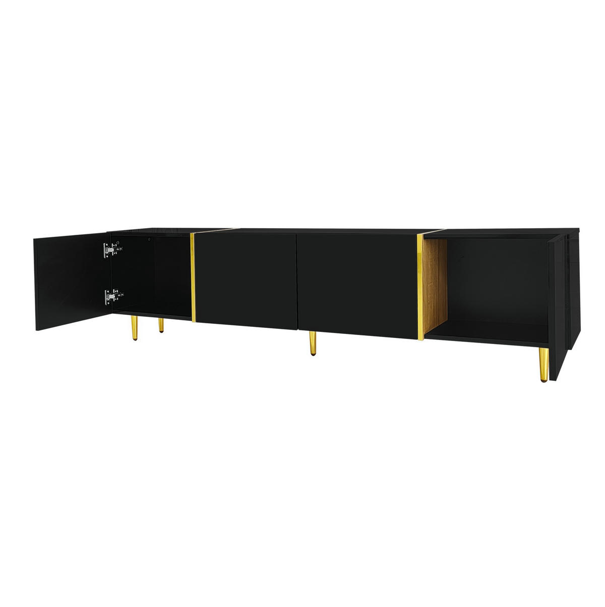 TV ormarić 170/35/46 cm crni od MDF-a s visokim sjajem i 4 vrata - crna, drvni materijal (170/46/35cm) - OKWISH