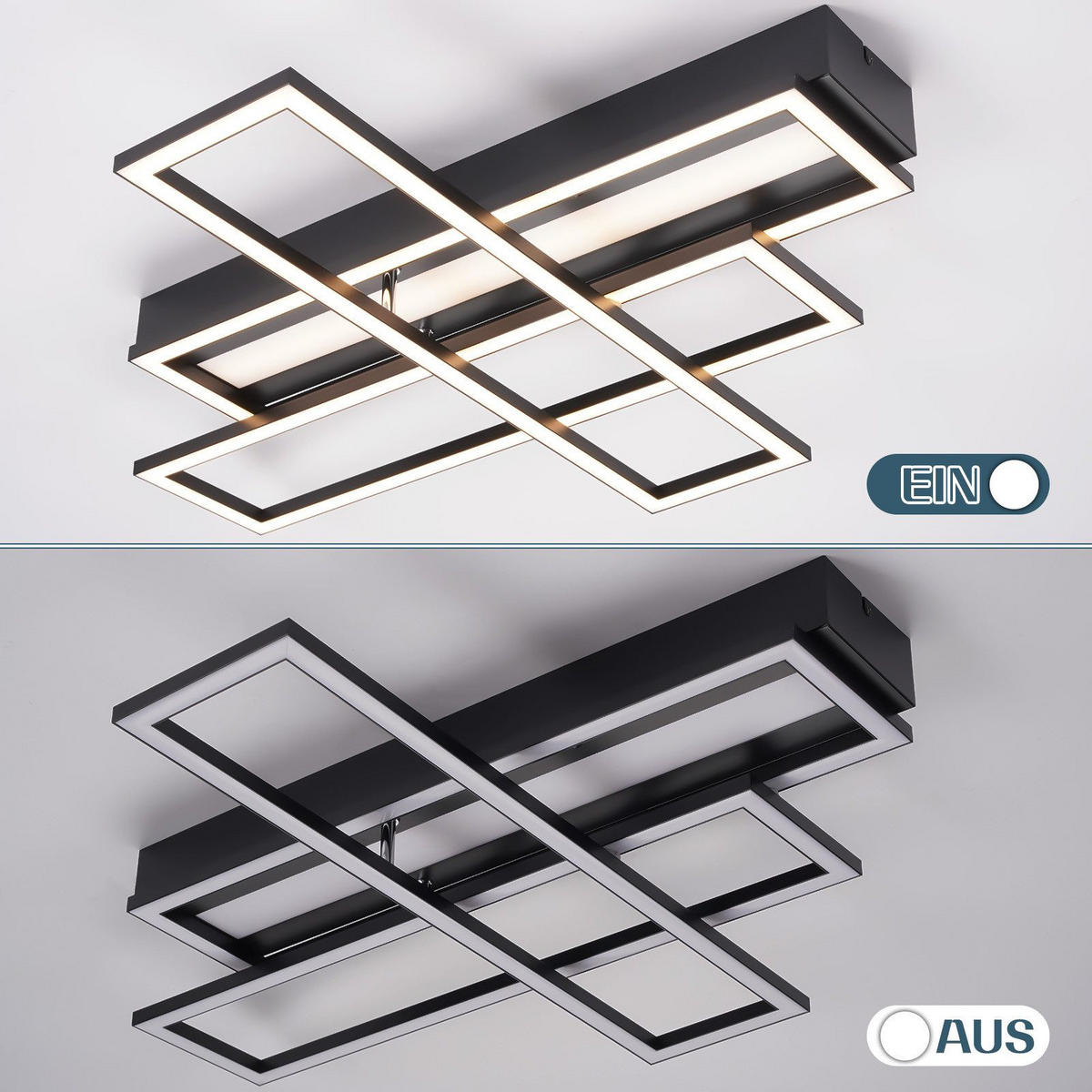LED-DECKENLEUCHTE Mahoney 55.5/66.5/9.7cm - Schwarz, Metall (66.5/55.5/9.7cm) - Nettlife