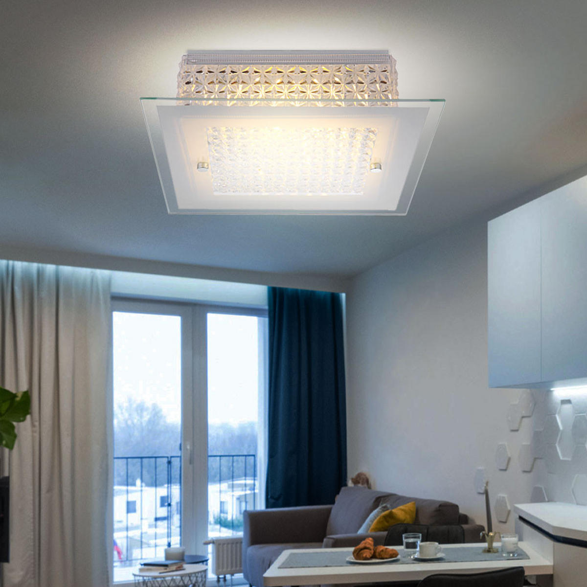 LED DECKENLEUCHTE Metall Weiß Kristalloptik - Weiß, Glas (30/30/8cm) - Globo Lighting