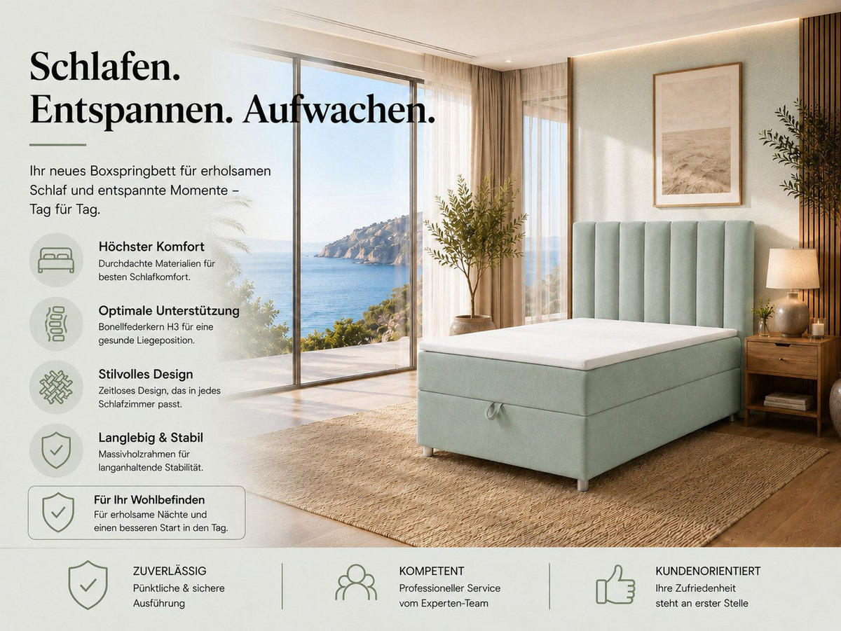 BOXBETT mit Bettkasten Trinity K-10 SINGLE Bonellfederkern inkl. Topper - Mintgrün, Holz/Holzwerkstoff (80/200cm) - Best For Home