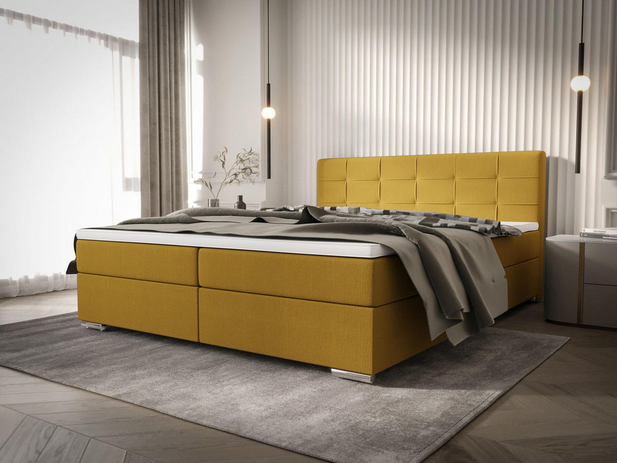 BOXBETT ZILANO 1 mit Matratze H3 und Topper 140x200 Cosmic 120 - Gelb, Holz/Textil (140/200cm) - Bedante