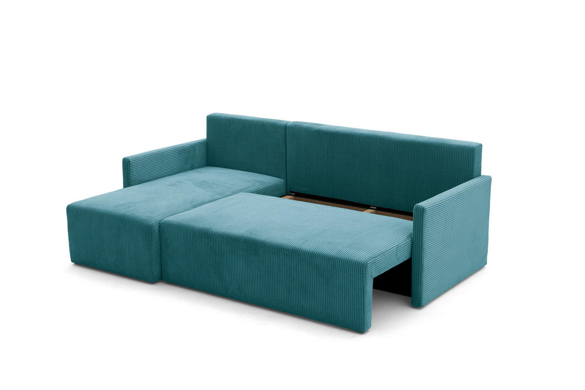 ECKSOFA GARDA L Links mit Schlaffunktion 132x198 Cord Blau - Blau/Schwarz, Holz/Kunststoff (209/145cm) - Muffo