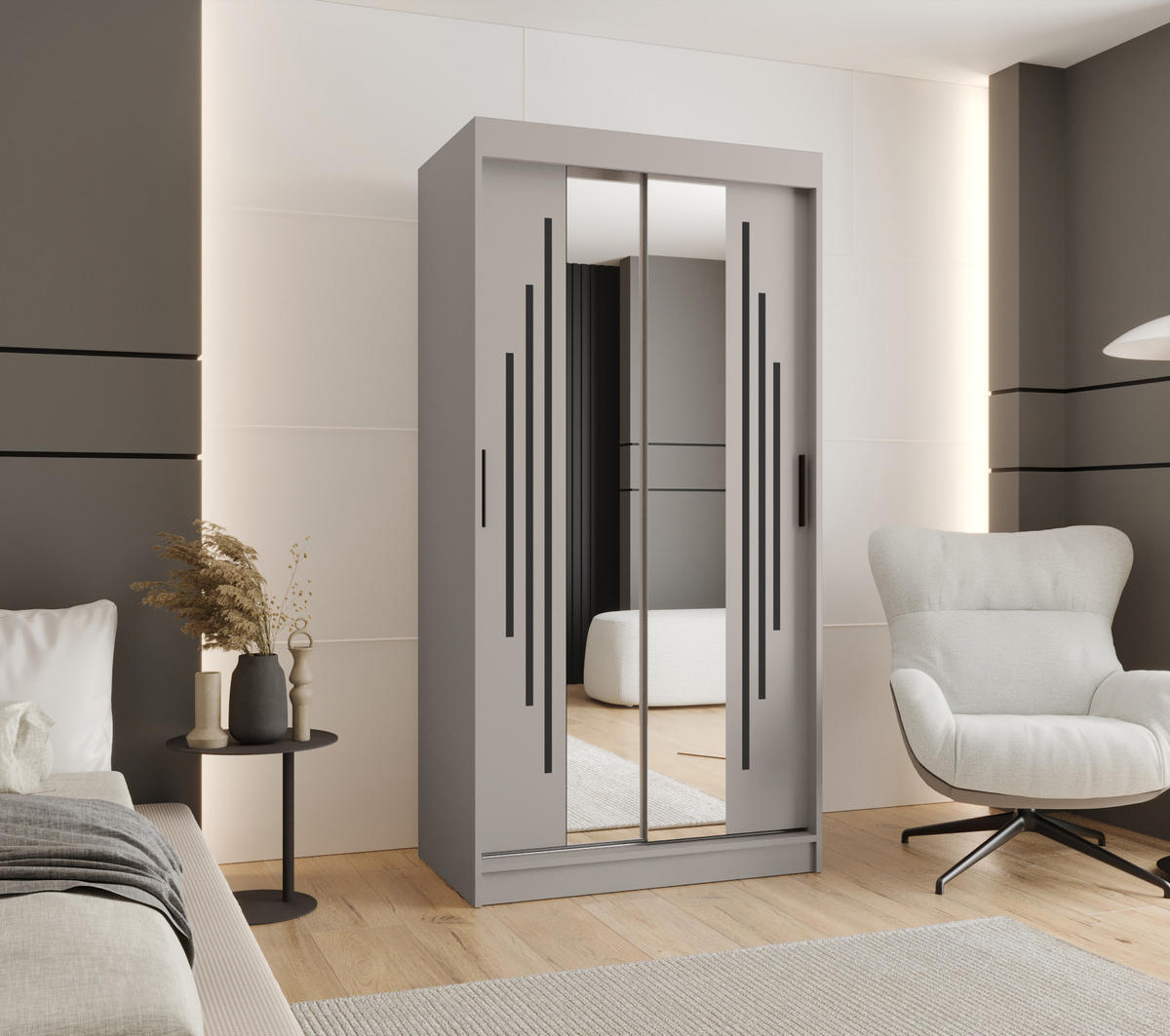 ŠATNÍ skříň s posuvnými dveřmi 200/100/62 2dveřová - černá/kašmírová, dřevo/plast (100/200/62cm)