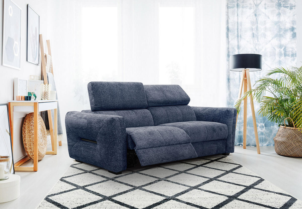 SOFA CALVERA 3-Sitzer mit 2 Relaxfunktionen, dunkelblau - Dunkelblau, Holzwerkstoff/Textil (204/79/106cm) - Courtois Laville
