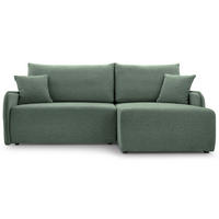 ECKSOFA Netarro, Salbeigrün Chenille, rechtsseitig - Schwarz/Hellgrün, Kunststoff/Textil (147/198cm) - Selsey