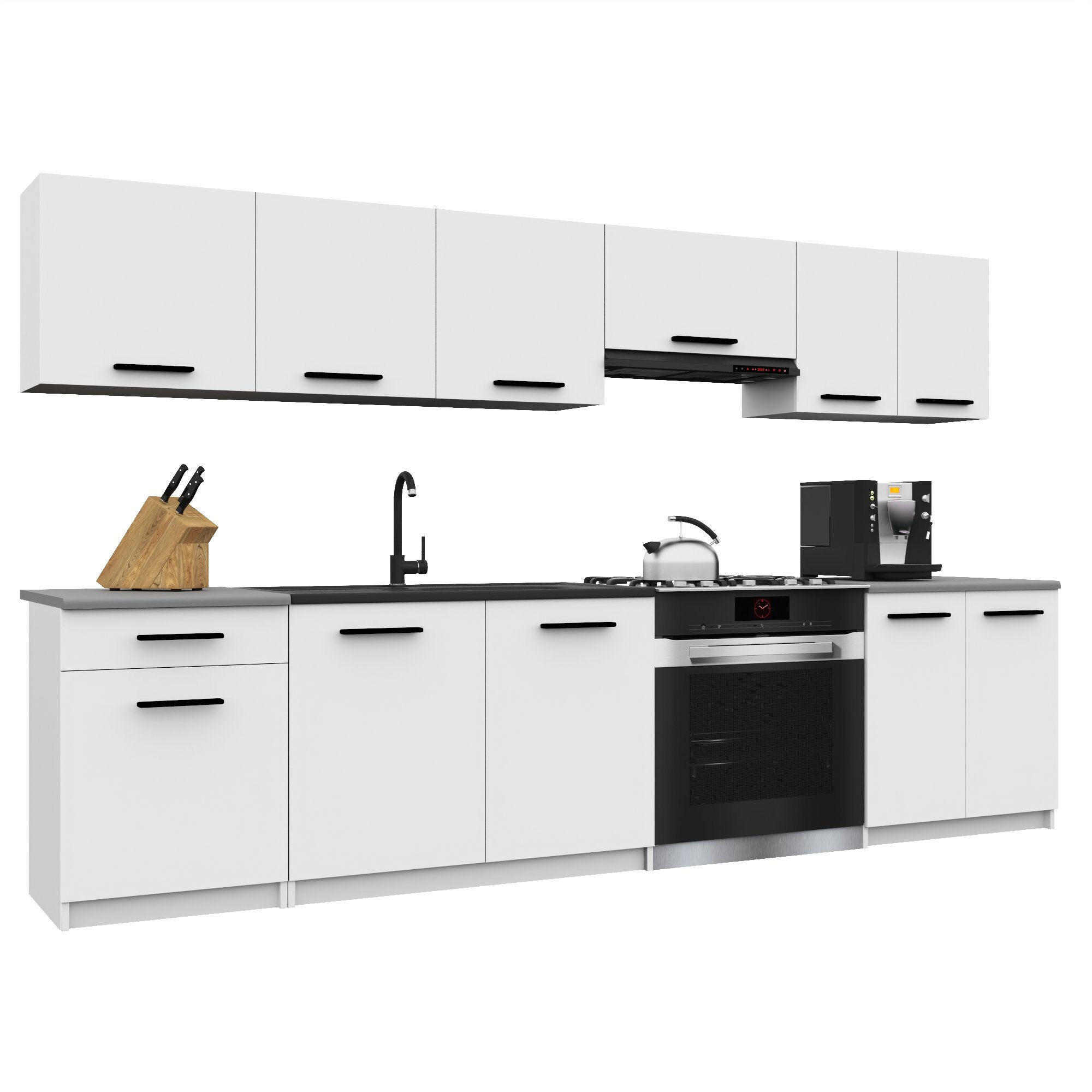 KÜCHENZEILE Italia 2 240 cm, mit Arbeitsplatten, Weiß Matt - Weiß, Holz (240/143/60cm) - B BELINI GROUP