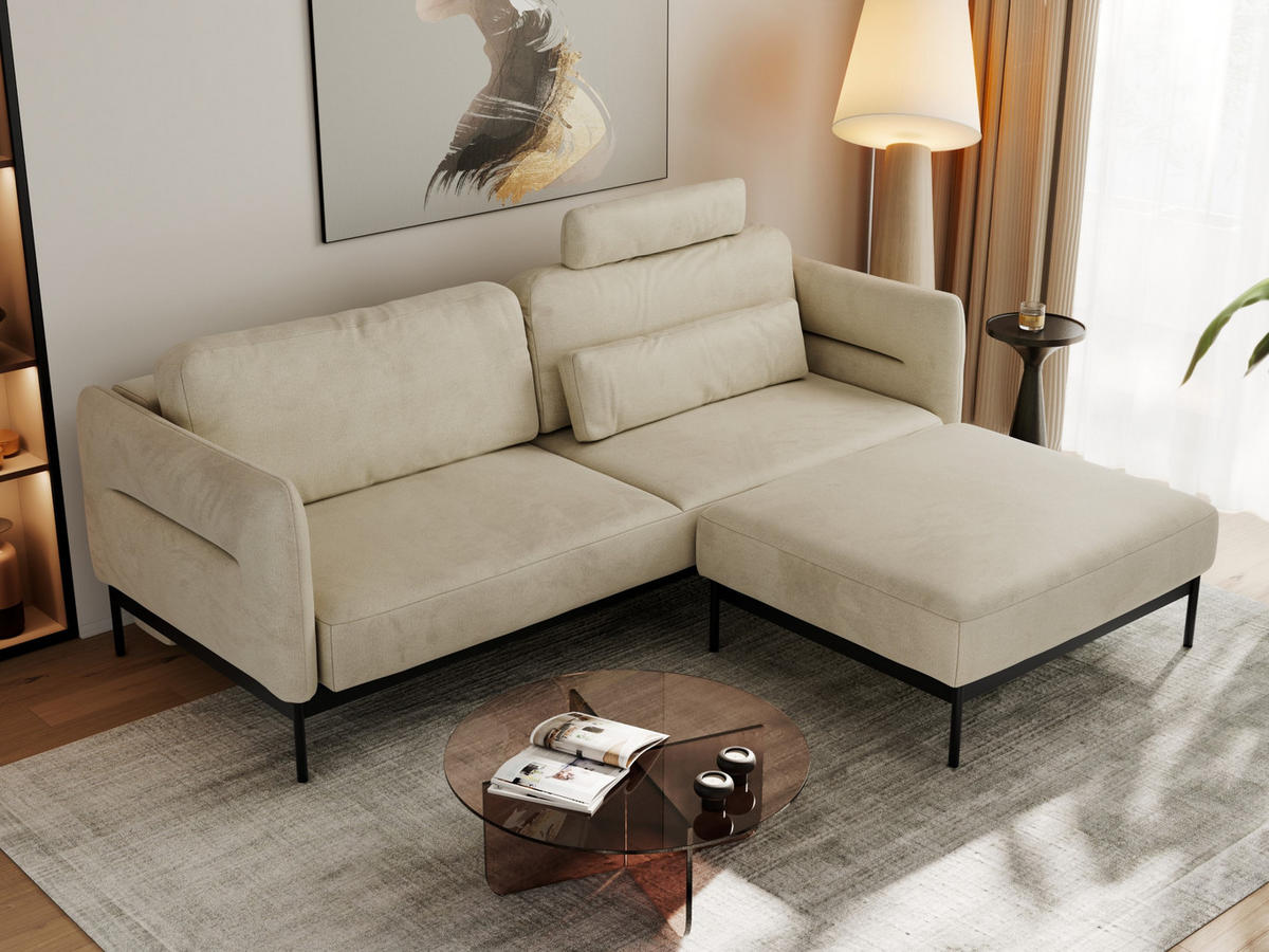 SCHLAFSOFA SALENTO Beige Velvet - Beige/Schwarz, Textil/Metall (221/82/193cm) - MKS