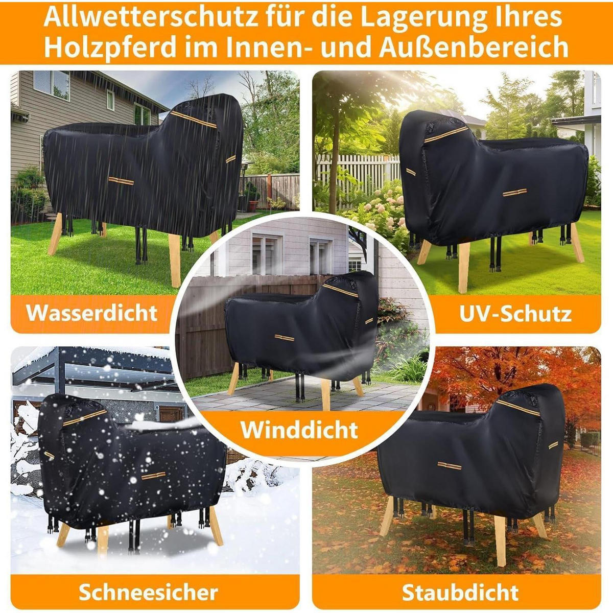 ABDECKUNG Holzpferd 160 x 110 x 70 cm Wasserdicht UV-Beständig - Schwarz, Textil (70/110/160cm)