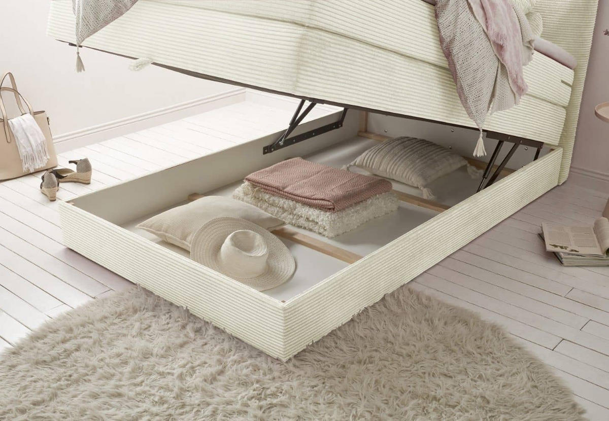 BOXSPRINGBETT 120/140x200 – Bettkasten, 7‑Zonen‑Tonnentaschenfederkern & Komfort‑T25‑Topper - Beige/Creme, Holz/Textil (120/200cm) - ed exciting design