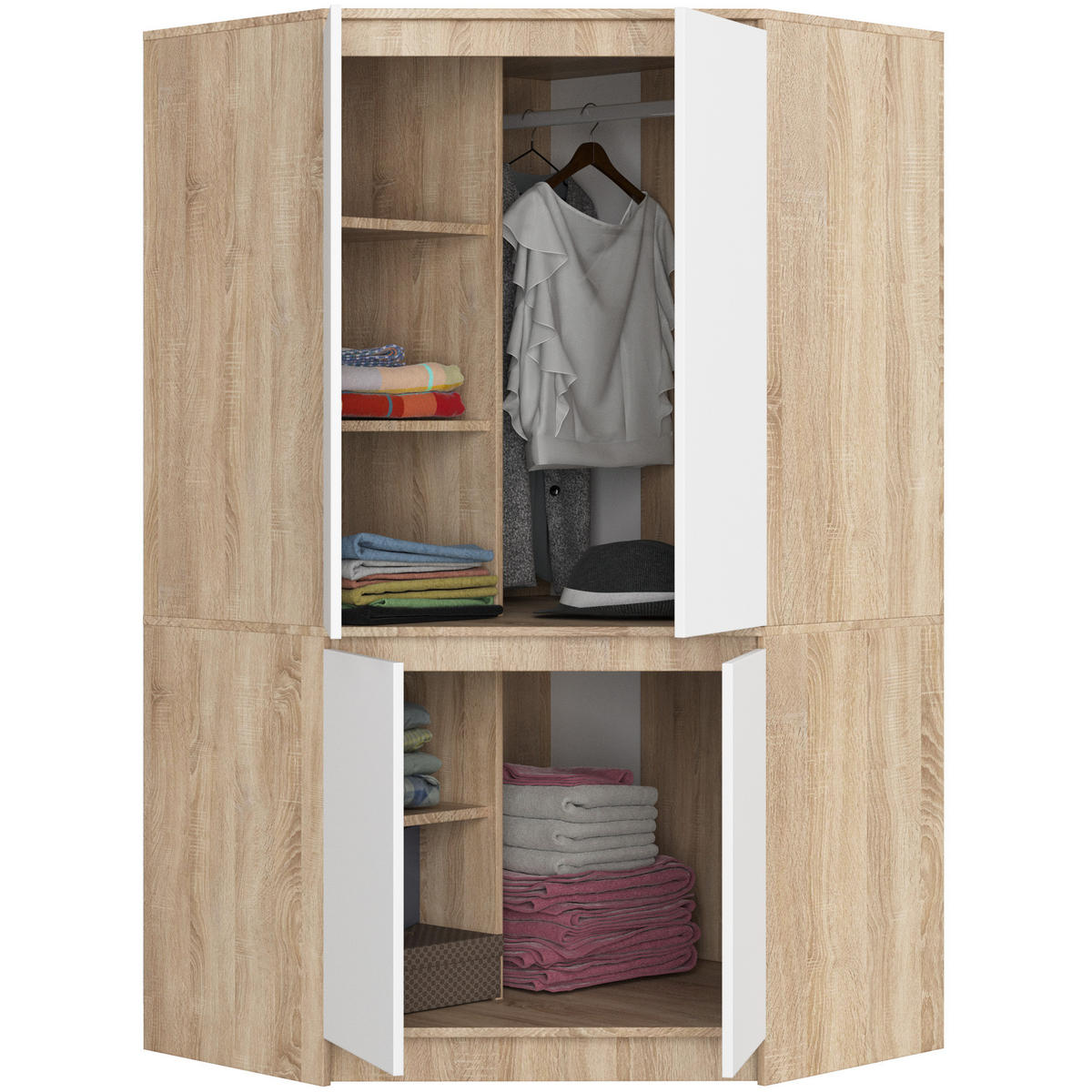 KLEIDERSCHRANK Sonoma Eiche, Weiß 100x50x180 cm - Weiß/Sonoma Eiche, Holzwerkstoff (100/180/50cm) - Akord