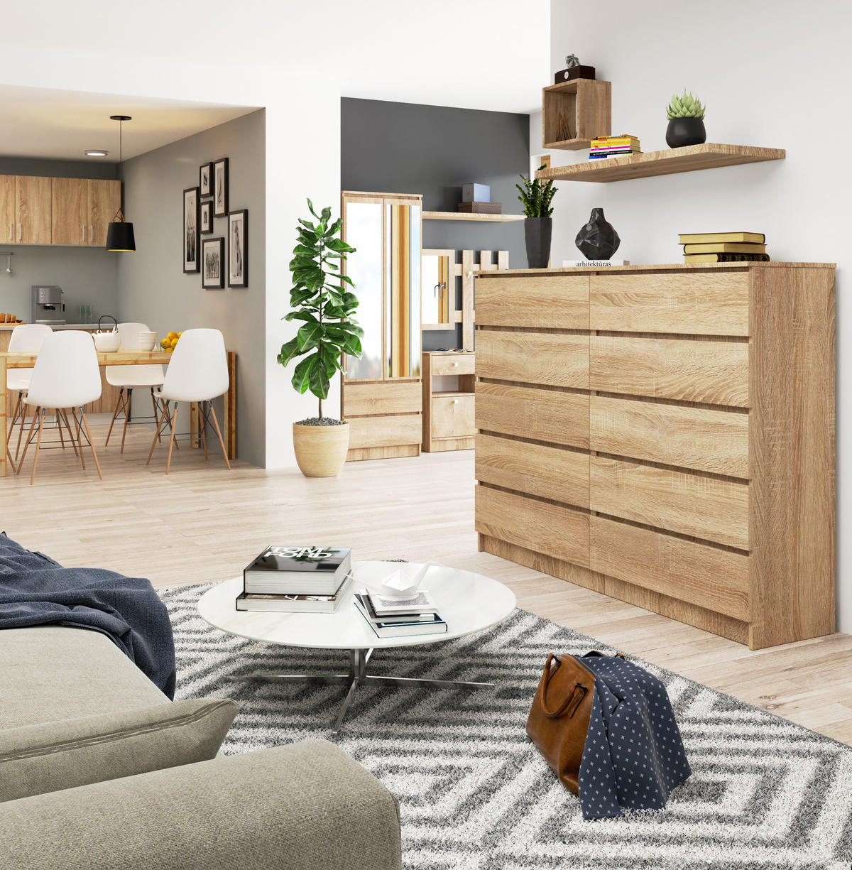 KOMMODE Eiche Sonoma 121/160/40 - Sonoma Eiche, Holzwerkstoff (160/121/40cm) - RAUMHIRSCH FURNITURE