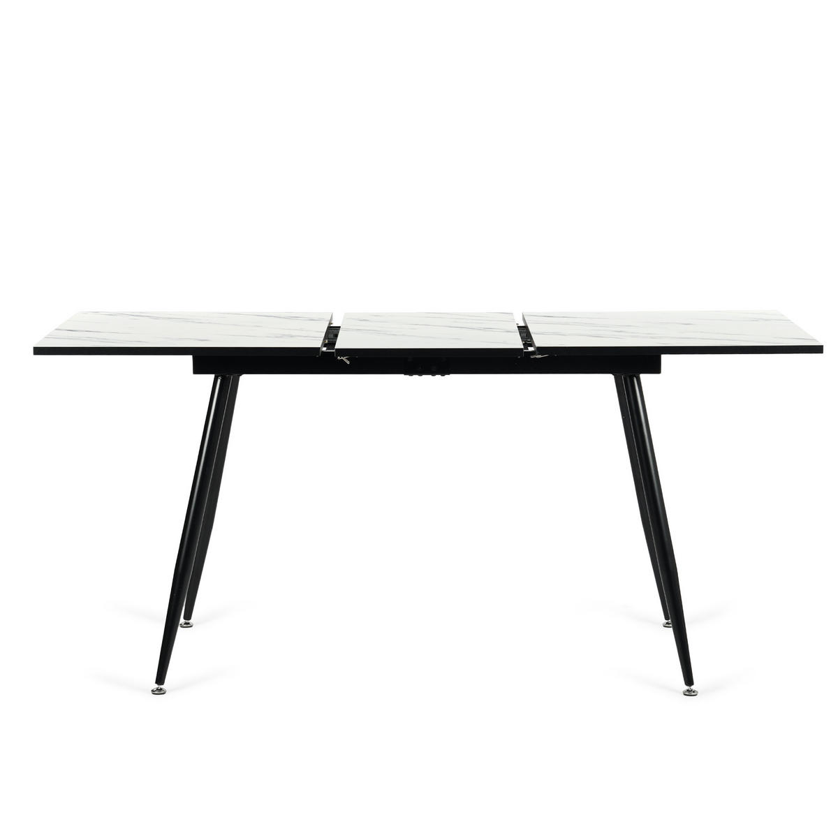 ESSTISCH Weiß Marmormuster rechteckig ausziehbar 120-160/80/75cm - Schwarz/Weiß, Holz/Metall (80/120/75cm) - Urban Meuble
