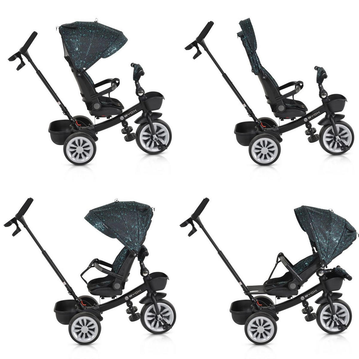 DREIRAD Space 3 in 1 grün Getränkehalter, Korb, Schiebegriff, EVA-Räder - Grün, Metall (89/51/98cm)