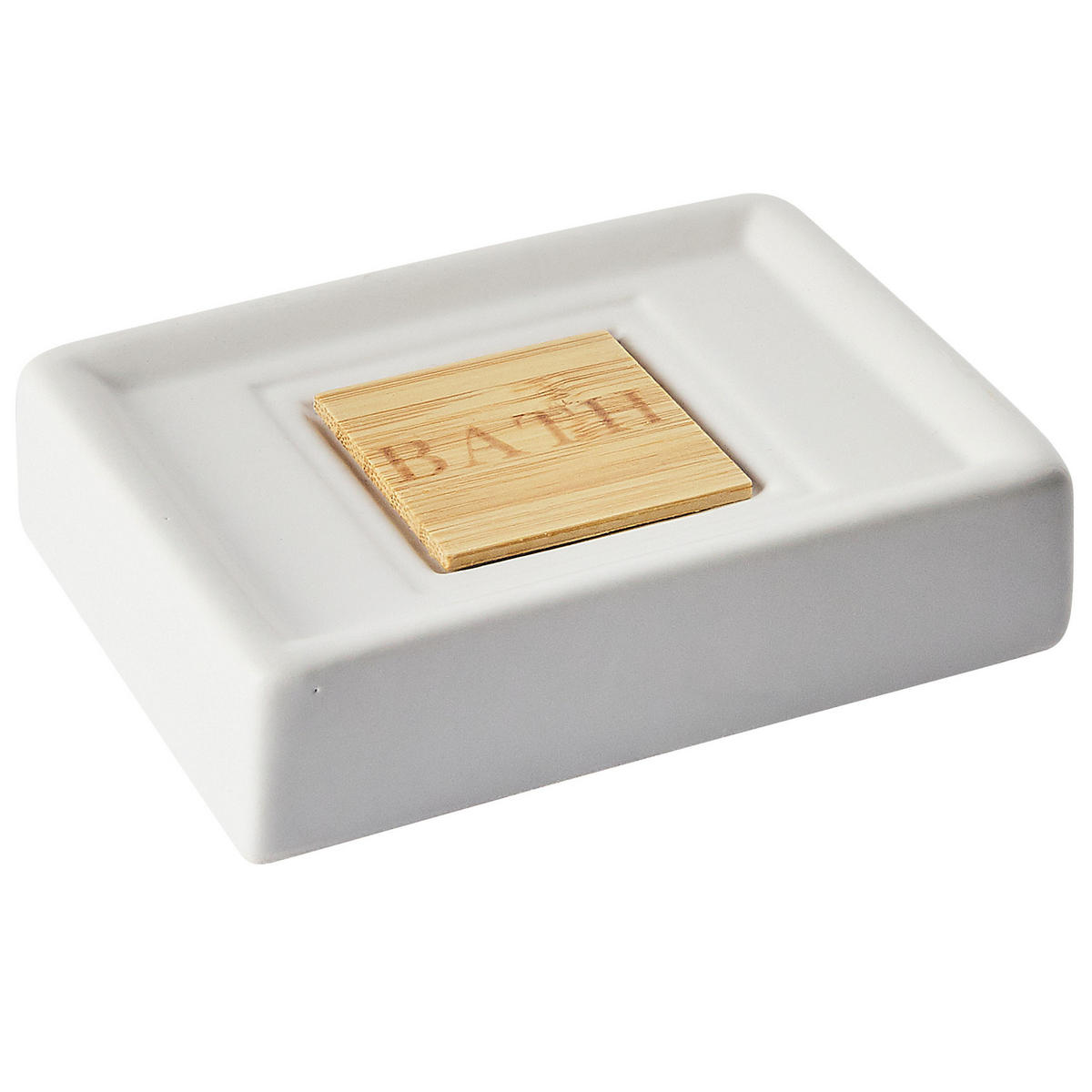 BADEZIMMER Set 4-teilig Keramik beige/heller Holzfarbton Kourou - Hellbraun/Beige, Stein (9/16/6cm) - Beliani