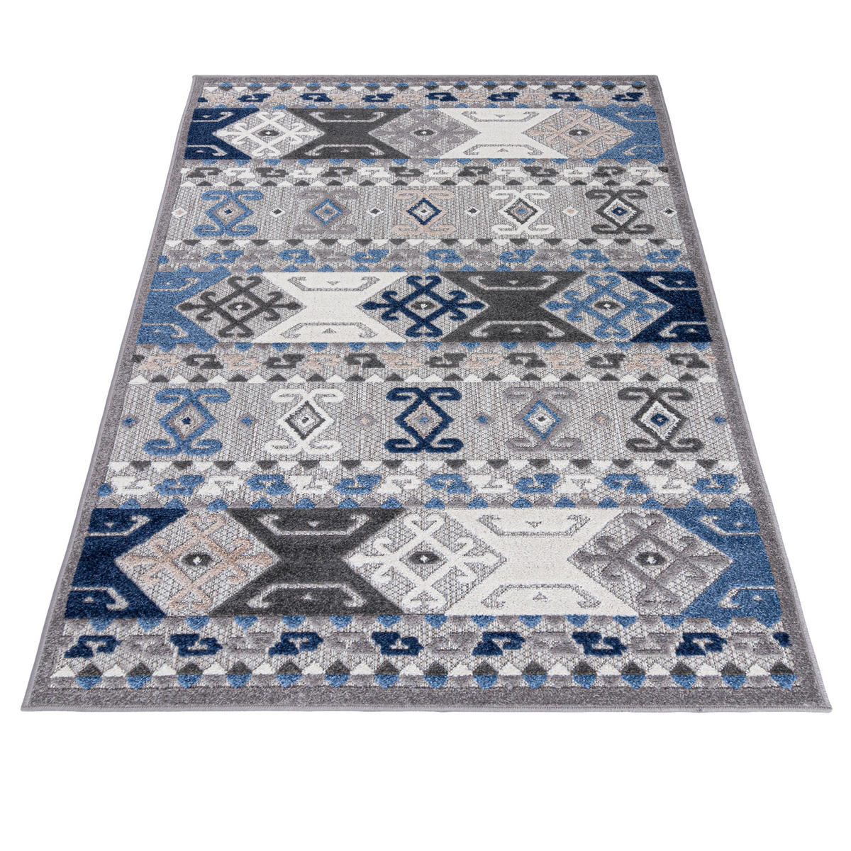 TEPPICH In-Outdoor Blue Ethnische - Kurzflor Rechteckig Grau - 140 x 200 cm - Blau, Textil (140/200cm) - Mazovia
