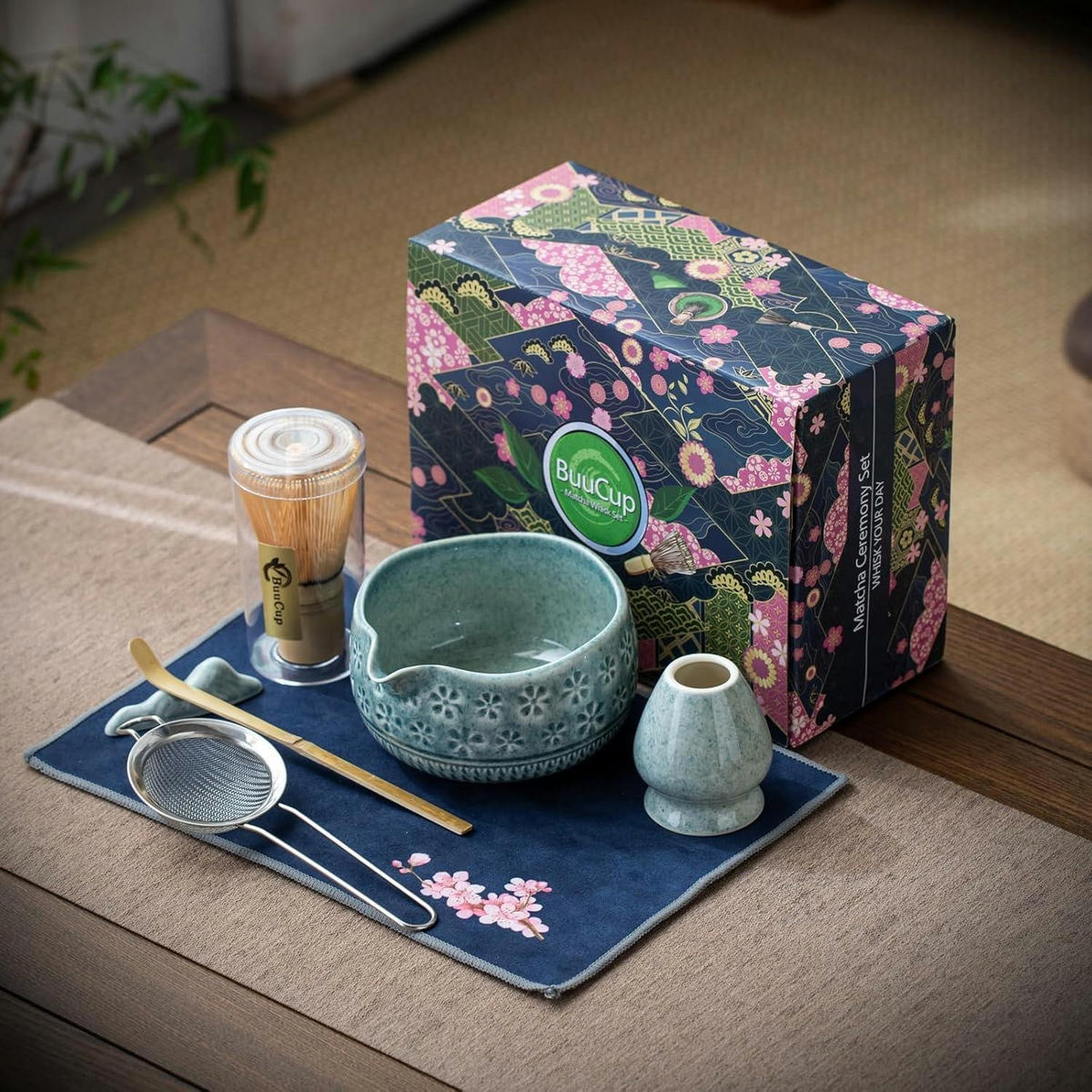MATCHA-SET 7-teiliges Set mit Schüssel und Schneebesen - Blau, Keramik (11.6/21/29.5cm)