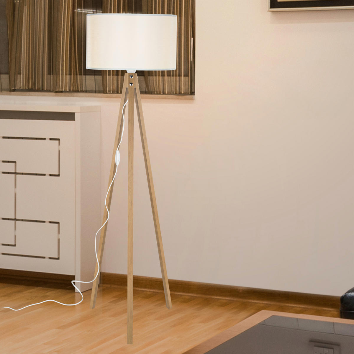STEHLEUCHTE Rochester - Creme, Textil (37/37/136cm) - lux.pro