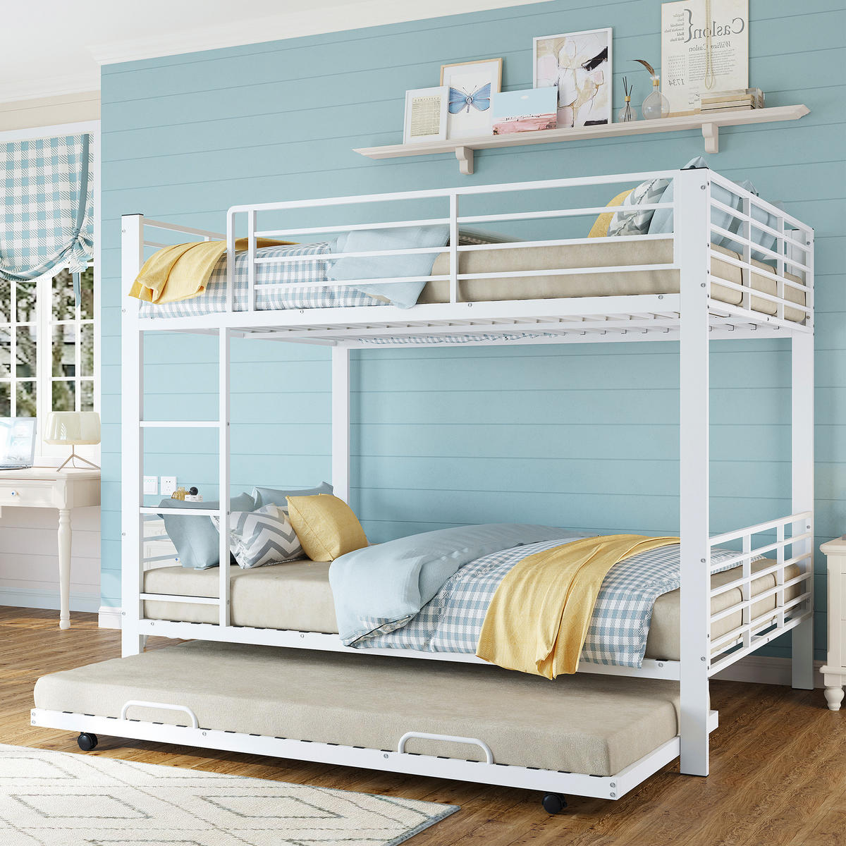 ETAGENBETT 140/200 cm DE-33080 mit Ausziehbett und Rausfallschutz Weiß - Weiß, Metall (140/200cm) - ComfortXL