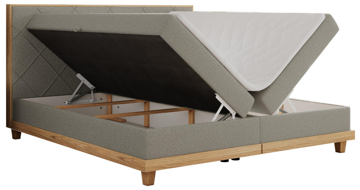 BOXBETT CAICOS 160/200 - Hellgrau Boucle - H4 - Hellgrau, Holz/Textil (160/200cm) - MKS