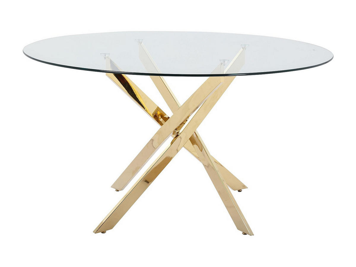 ESSTISCH rund für 6 Personen - Sicherheitsglas & goldfarbenes Metall - Transparent - COSIMA - Goldfarben, Glas (140/140/77cm) - Vente-Unique