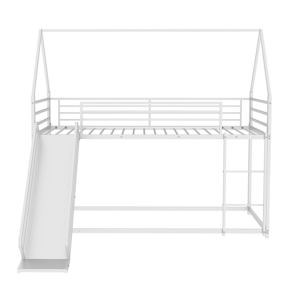 ETAGENBETT Hausdesign 90/190 cm Weiß mit Rutsche und Treppe - Weiß, Metall (90/190cm) - MIVRAY