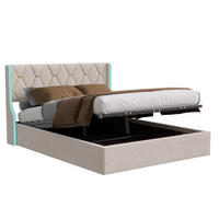 POLSTERBETT 140x200 cm mit Hydraulik-Stauraum Samt-Bezug LED-Beleuchtung an den Seitenflügeln Beige - Beige, Textil (140/200cm) - DELFA
