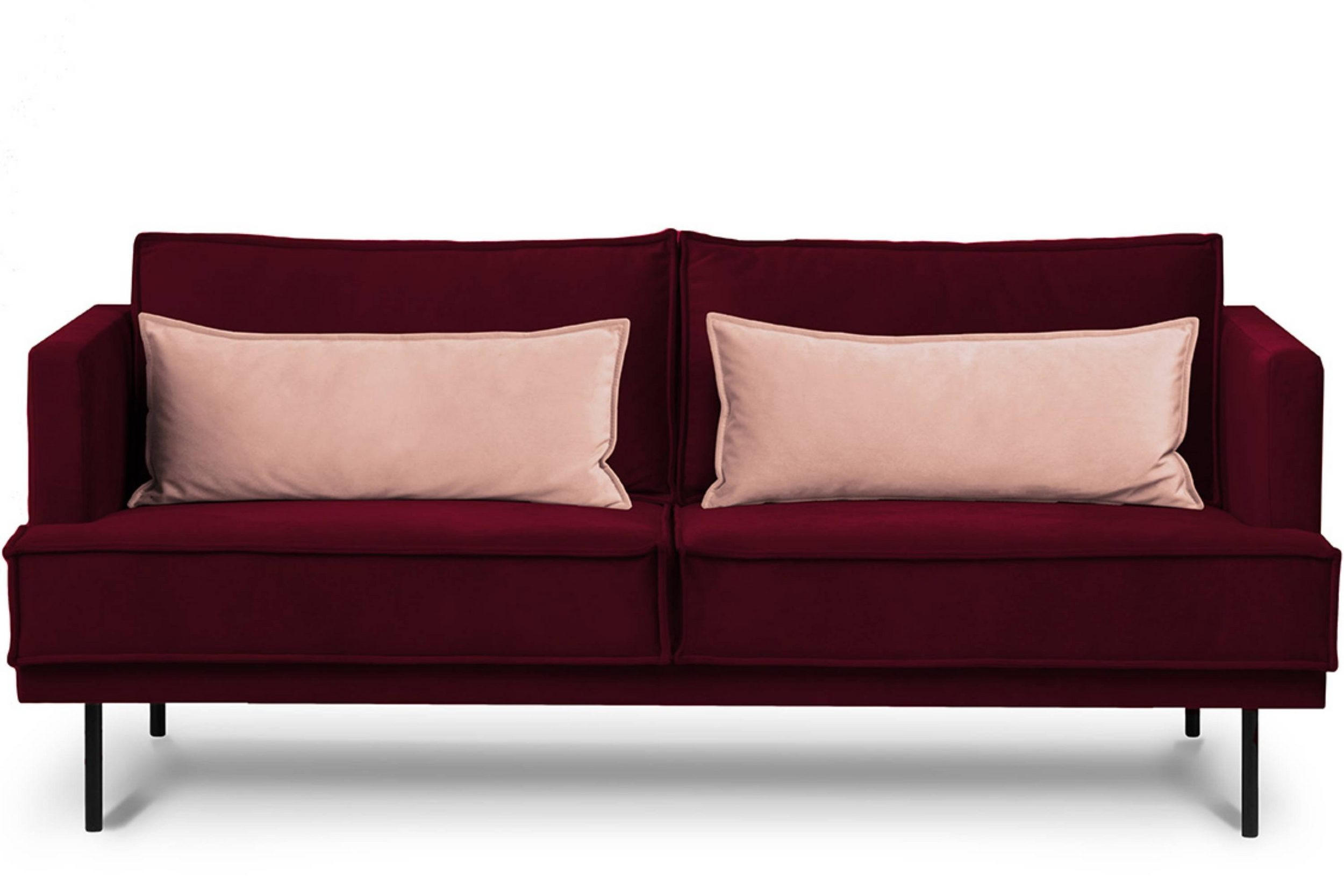 3-SITZER-SOFA GANZO 2 Kissen inklusive, Velours-Stoff, rot - Rot/Schwarz, Textil/Metall (193/84/92cm) - KONSIMO®