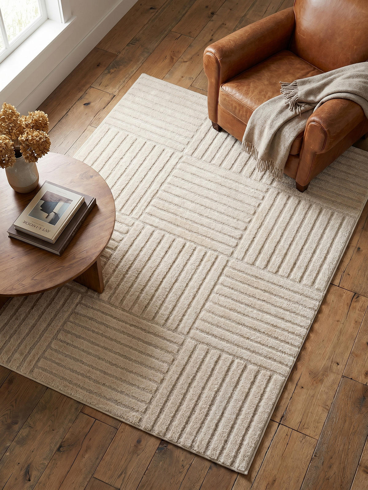 TEPPICH Hochflor RIGI in Creme, mit Cord-Streifen-Patchwork, 240 x 340 cm - Beige, Textil (340/240cm) - KADIMA DESIGN