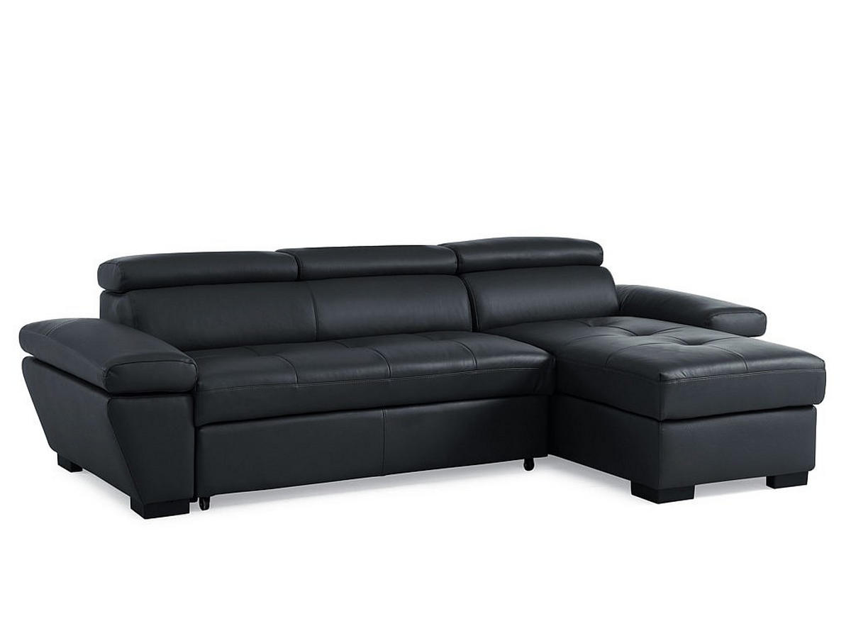 ECKSOFA mit Schlaffunktion - Leder - Ecke Links - Anthrazit - JONOVA - Anthrazit, Leder (256/154cm) - Vente-Unique