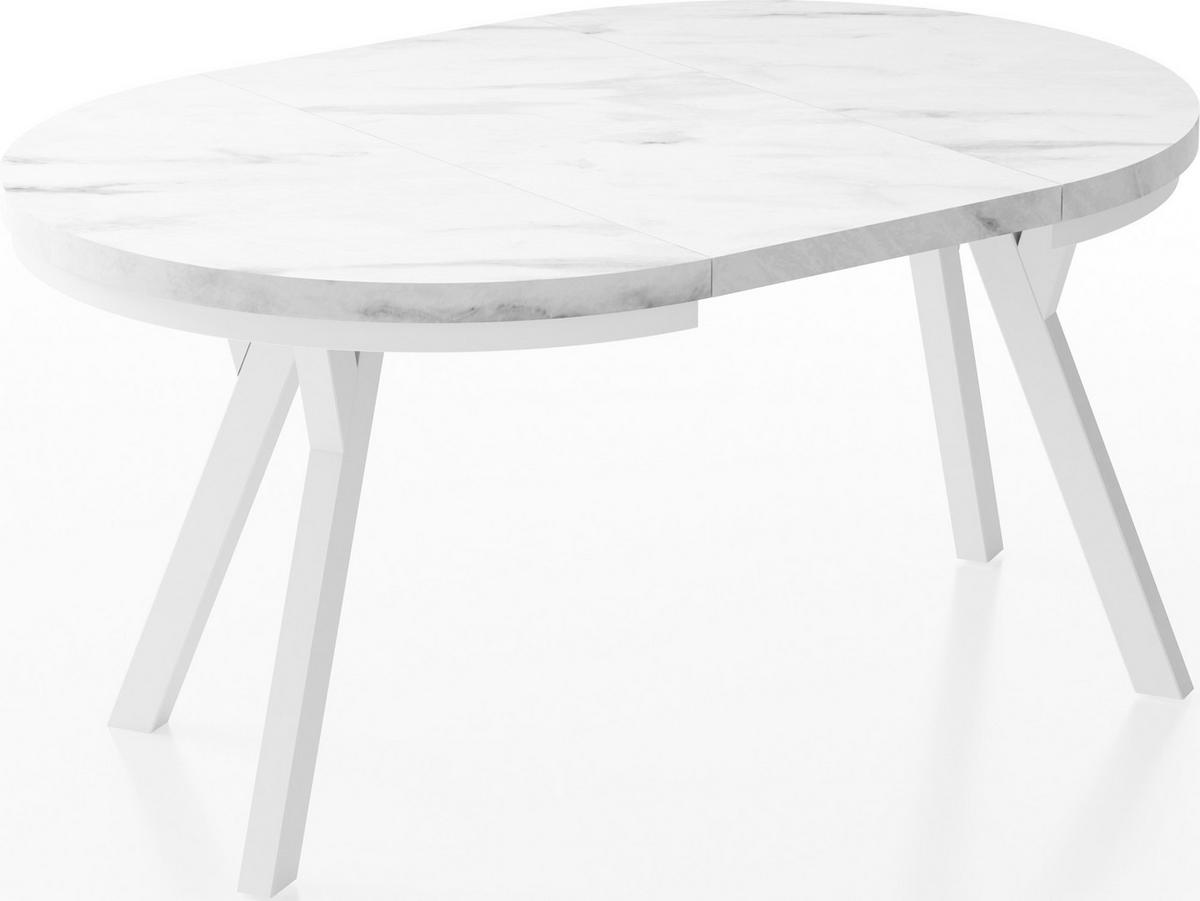 ESSTISCH Lume Weiß runder ausziehbarer, Marmor Weiß 100-150/100/76 cm - Ecru/Weiß, Holz/Holzwerkstoff (100/100/76cm) - WFL GROUP